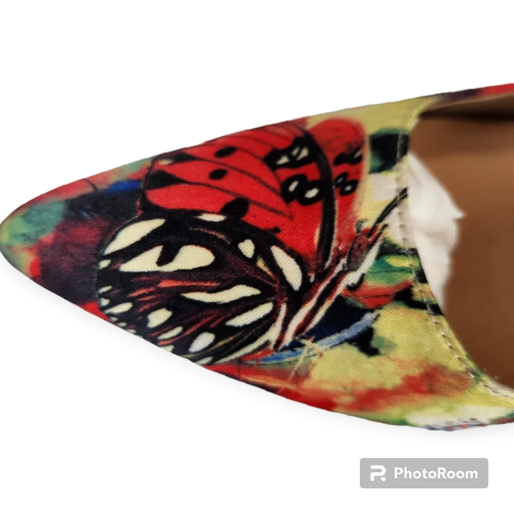 Neiman Marcus Multicolor Butterfly Print Bow Accent Pumps - Picture 12 of 16
